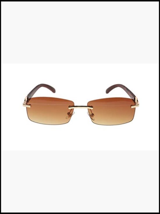 Metal & Wood Rectangular Sunglasses UV Protection Non-Polarized